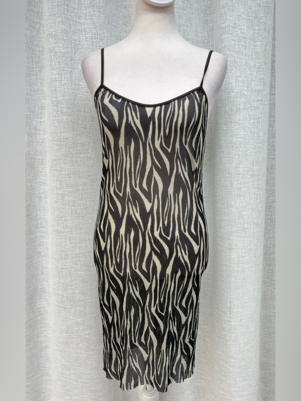 Cosabella green black zebra print mini stretch mesh dress